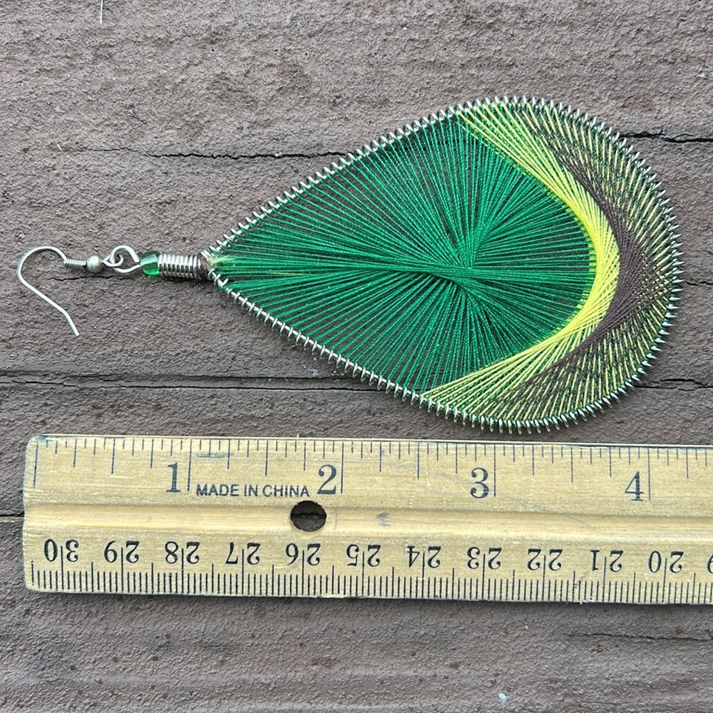 Large Beautiful Unique Green Yellow Earrings - Picture 6 of 7
